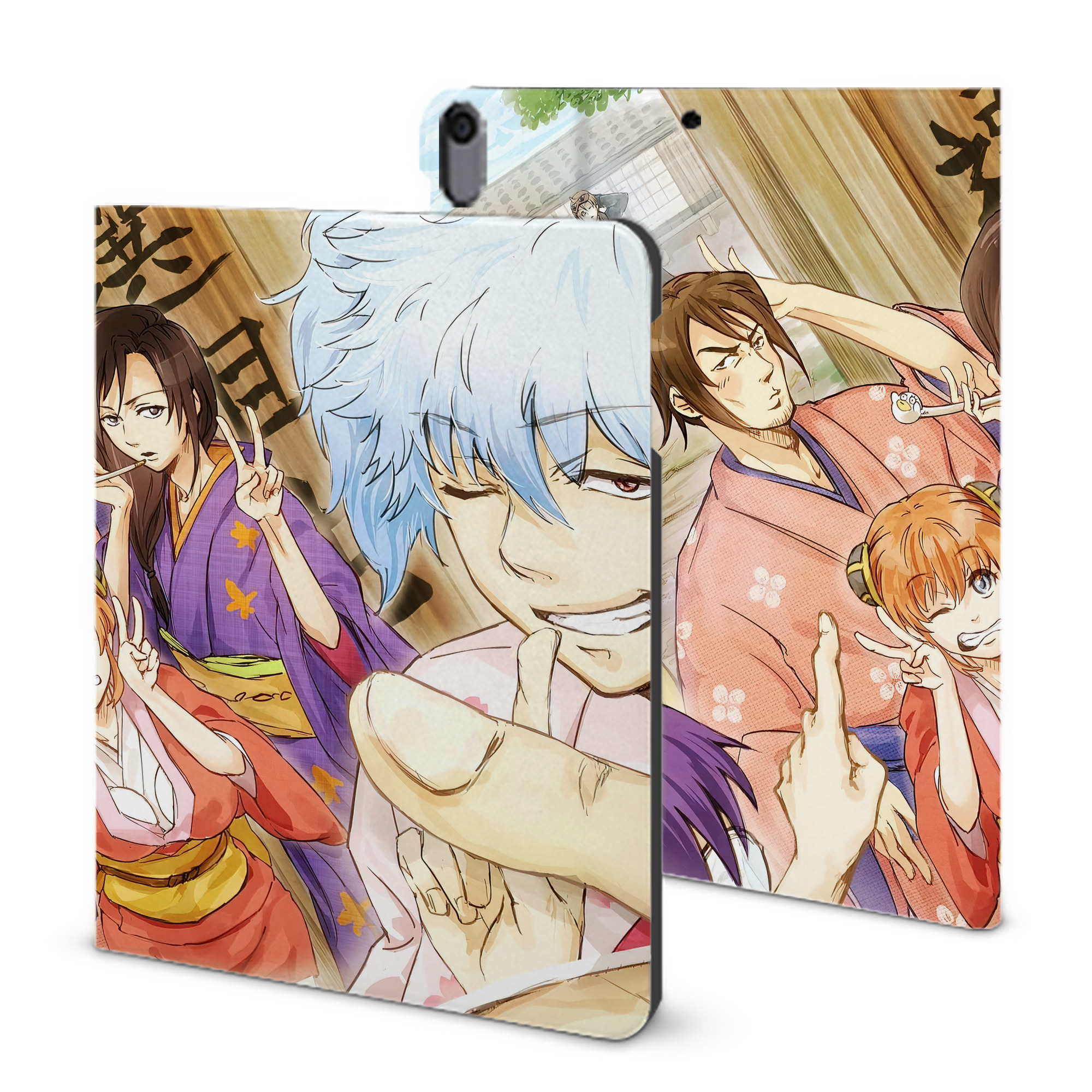 ぎんたま 坂田銀時（さかたぎんとき） 神楽 志村新八（しむら しんぱち） GINTAMA Sakata Gintoki Kagura Shimura Shinpachi IPad ケース ブック型 PUレザー TPU 耐衝撃 軽量 薄型 ペン収納なし 全面保護 IPad 各モデル対応